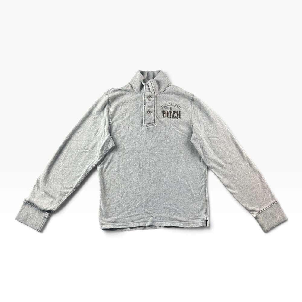 Vintage Abercrombie & Fitch Henley Sweatshirt Mens XL Y2K Distressed Gray